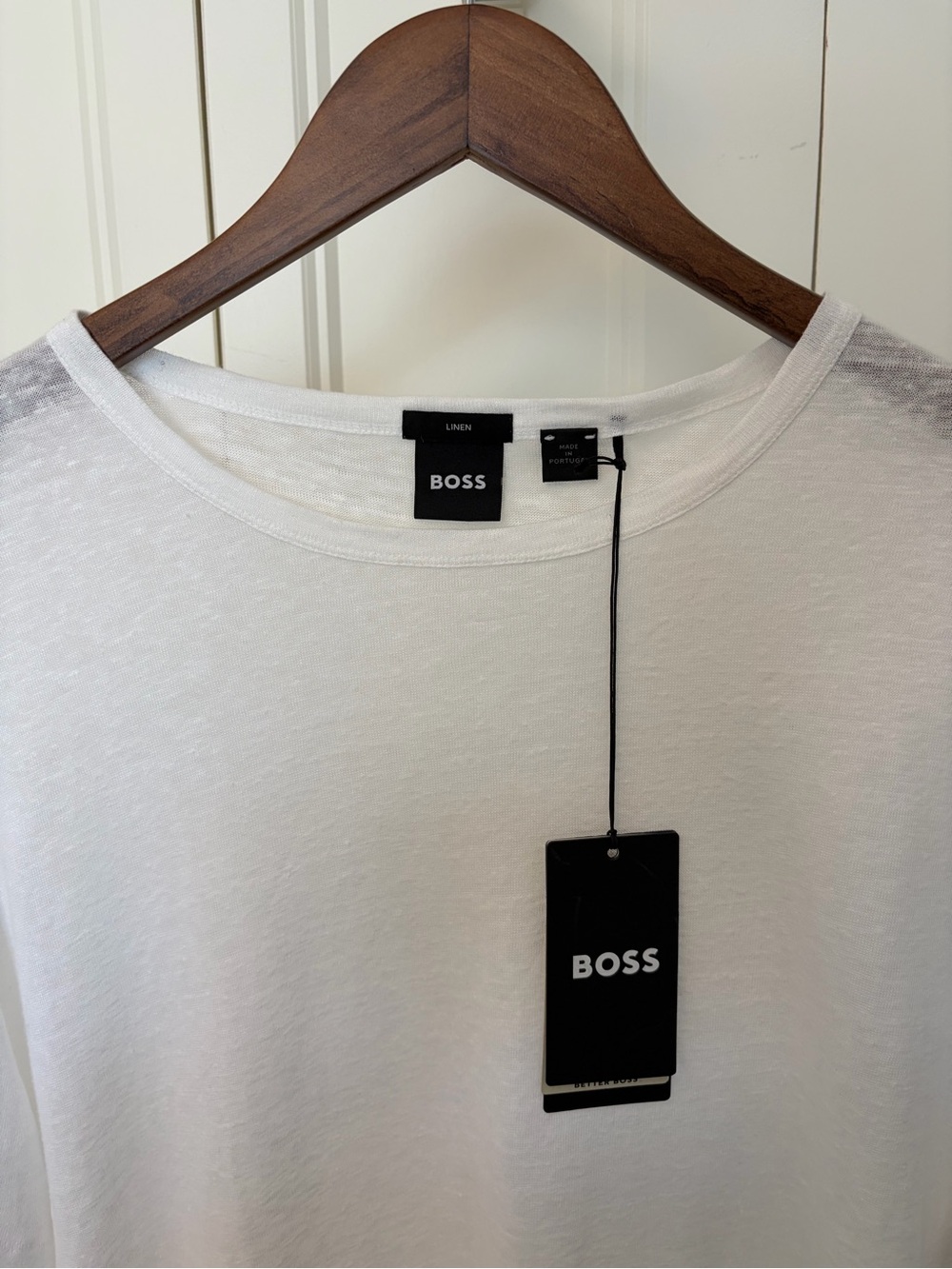 BOSS Linen - Men's 100% Linen Crew Neck Shirt - White